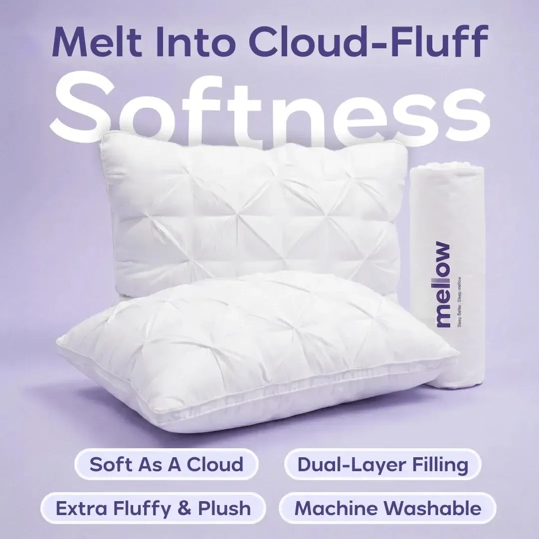 Mellow Sleep | Ploof Pillow – Extra-Fluffy Dual-Layer Pillow, Cloud-Like Soft Plush Bed Pillow with Breathable Support, Never Flat, Neck-Cradling Comfort for Side, Back & Stomach Sleepers, Machine Washable