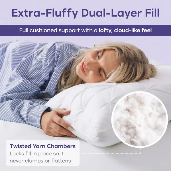 Mellow Sleep | Ploof Pillow – Extra-Fluffy Dual-Layer Pillow, Cloud-Like Soft Plush Bed Pillow with Breathable Support, Never Flat, Neck-Cradling Comfort for Side, Back & Stomach Sleepers, Machine Washable
