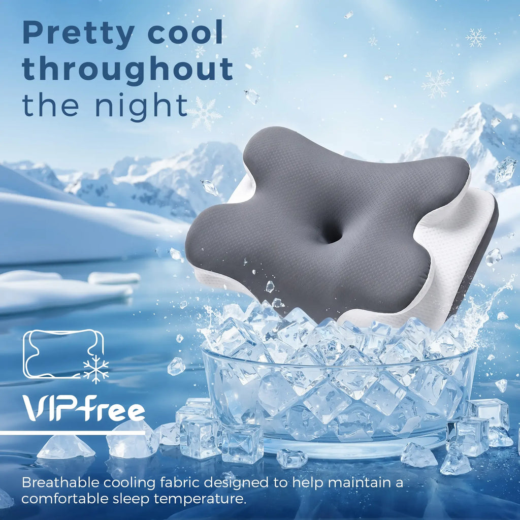 VIPfree Cooling Memory Neck Pillow, Adjustable Ergonomic Memory Foam Neck Pillows, Cervical Support