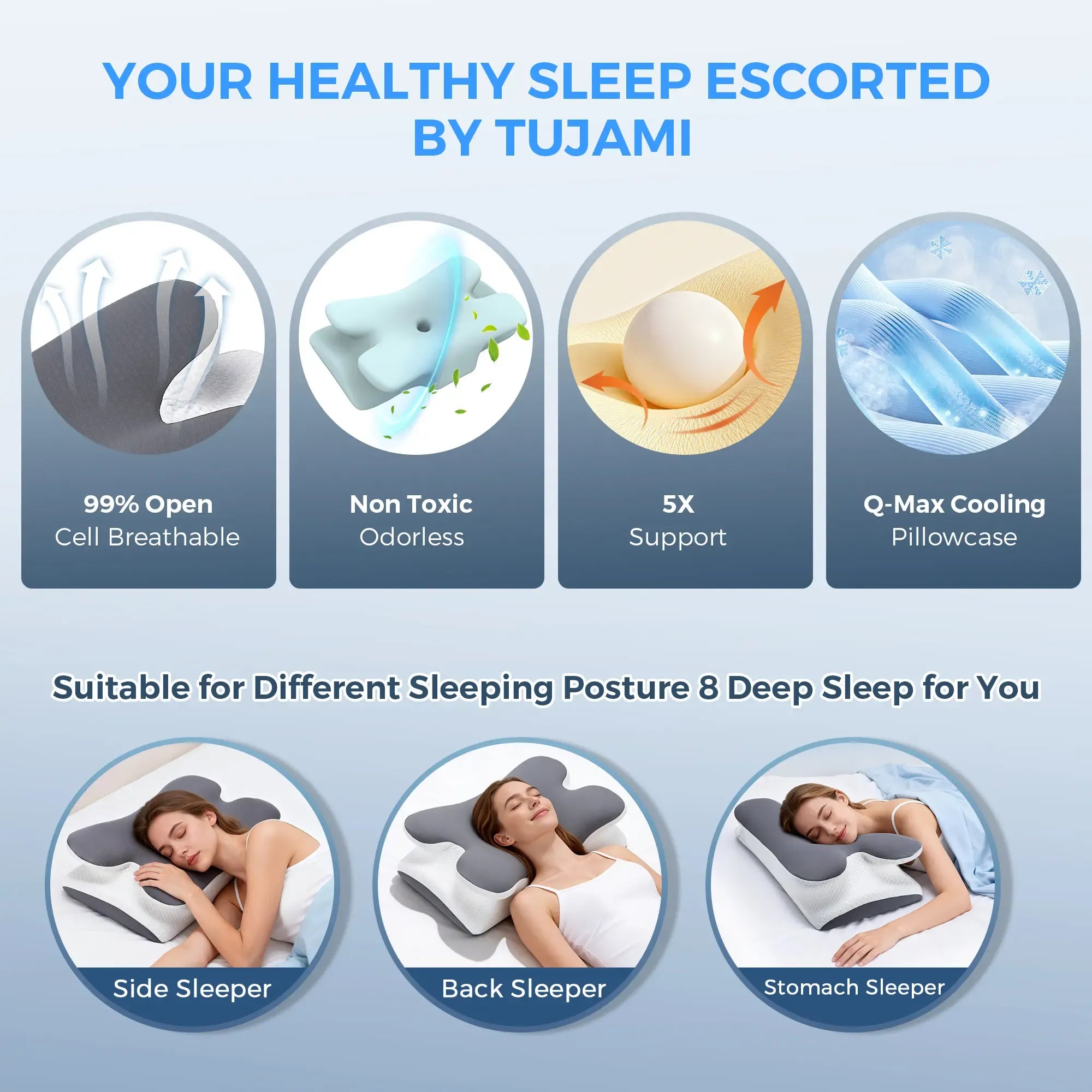 VIPfree Cooling Memory Neck Pillow, Adjustable Ergonomic Memory Foam Neck Pillows, Cervical Support