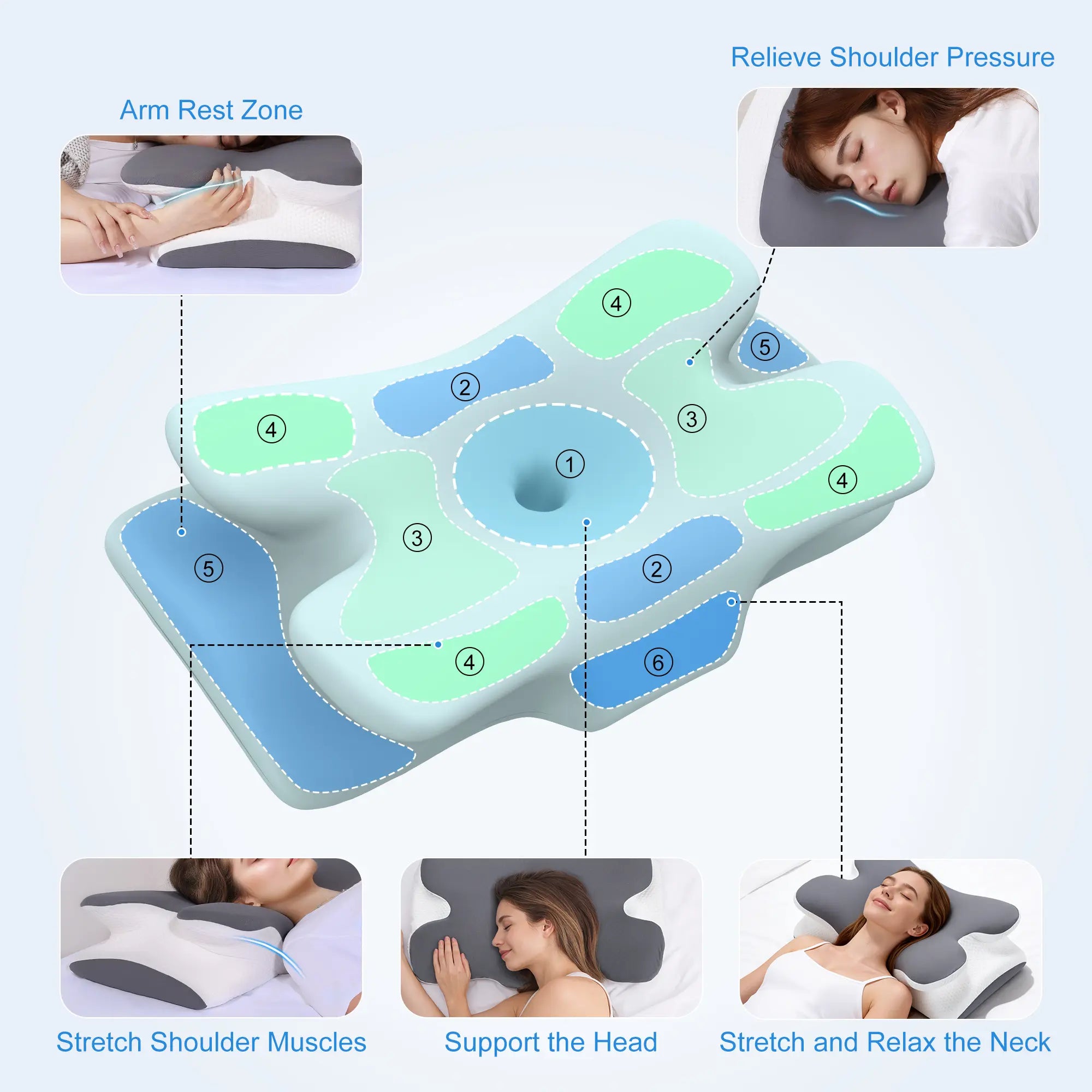 VIPfree Cooling Memory Neck Pillow, Adjustable Ergonomic Memory Foam Neck Pillows, Cervical Support