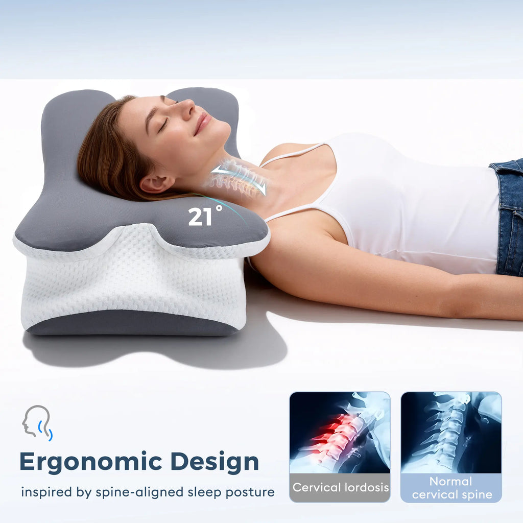 VIPfree Cooling Memory Neck Pillow, Adjustable Ergonomic Memory Foam Neck Pillows, Cervical Support
