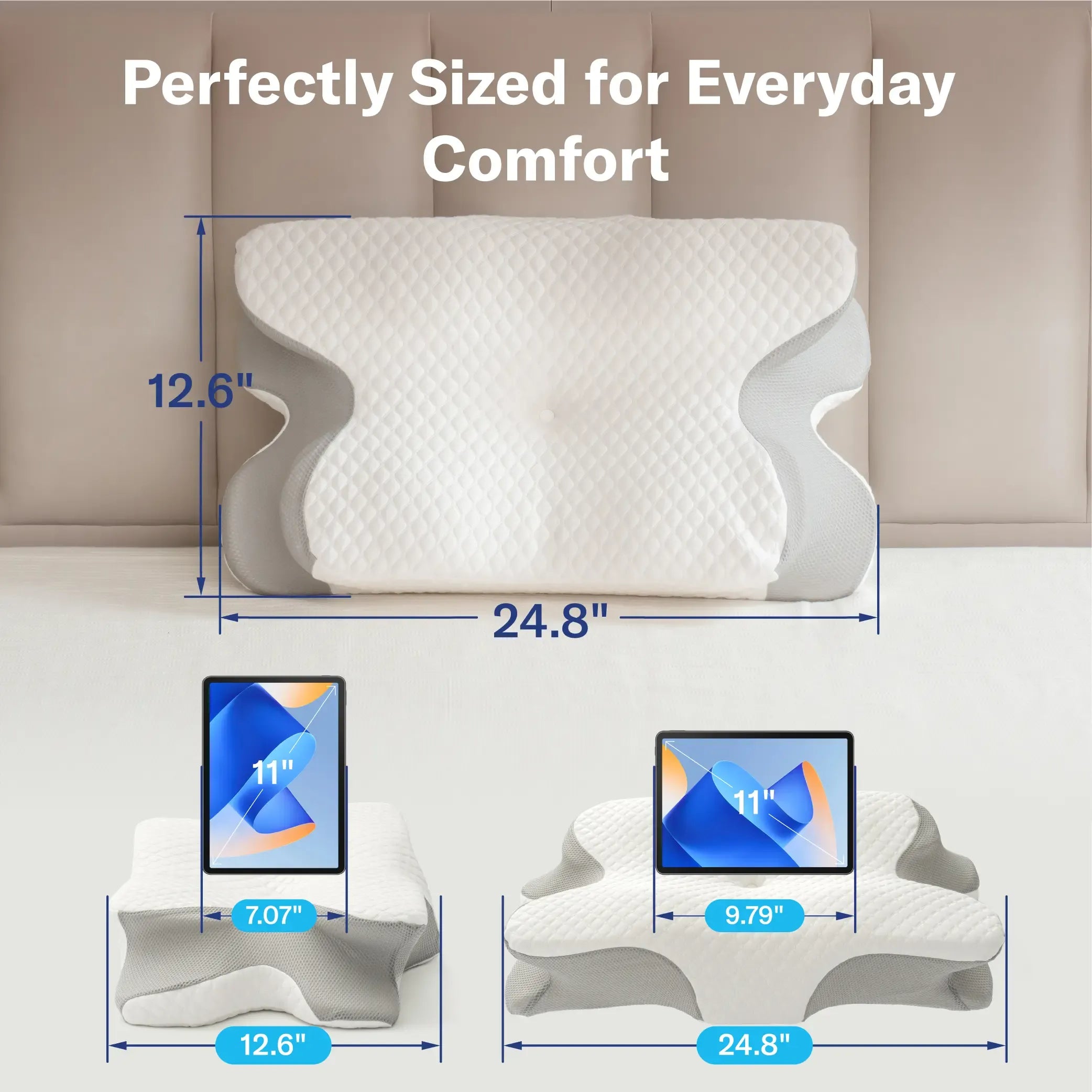 Alcedo Cervical Pillow for Cozy Sleep, Odorless Ergonomic Contour Memory Foam, Orthopedic Bed Pillow for Side, Back, and Stomach Sleepers
