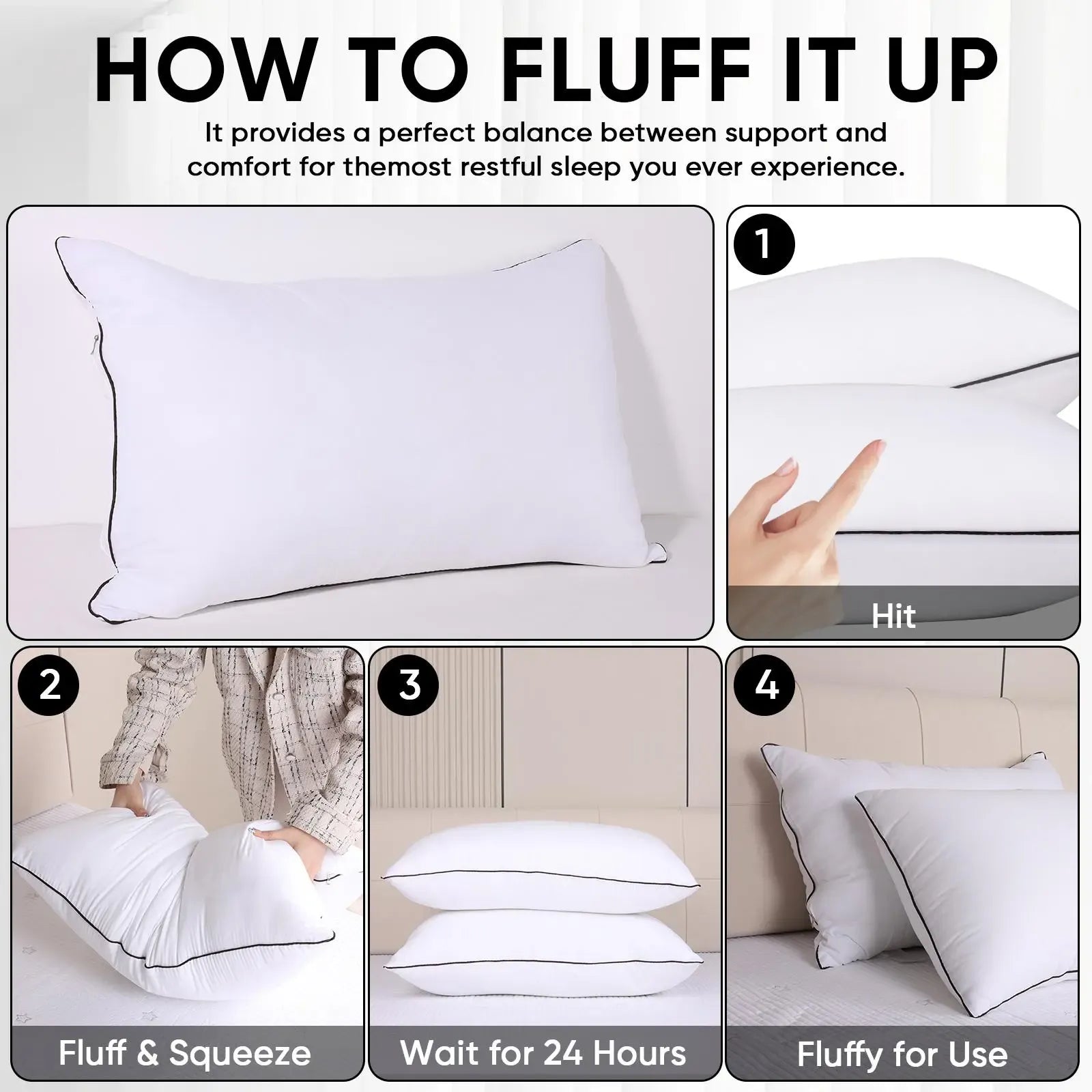 UFIST Hotel-style Sleeping Pillows, Lightweight, Soft, Quick to Rebound, Pillows Provide Support for Head and Neck, Making Them Ideal Bedding for Back, Stomach Or Side Sleepers