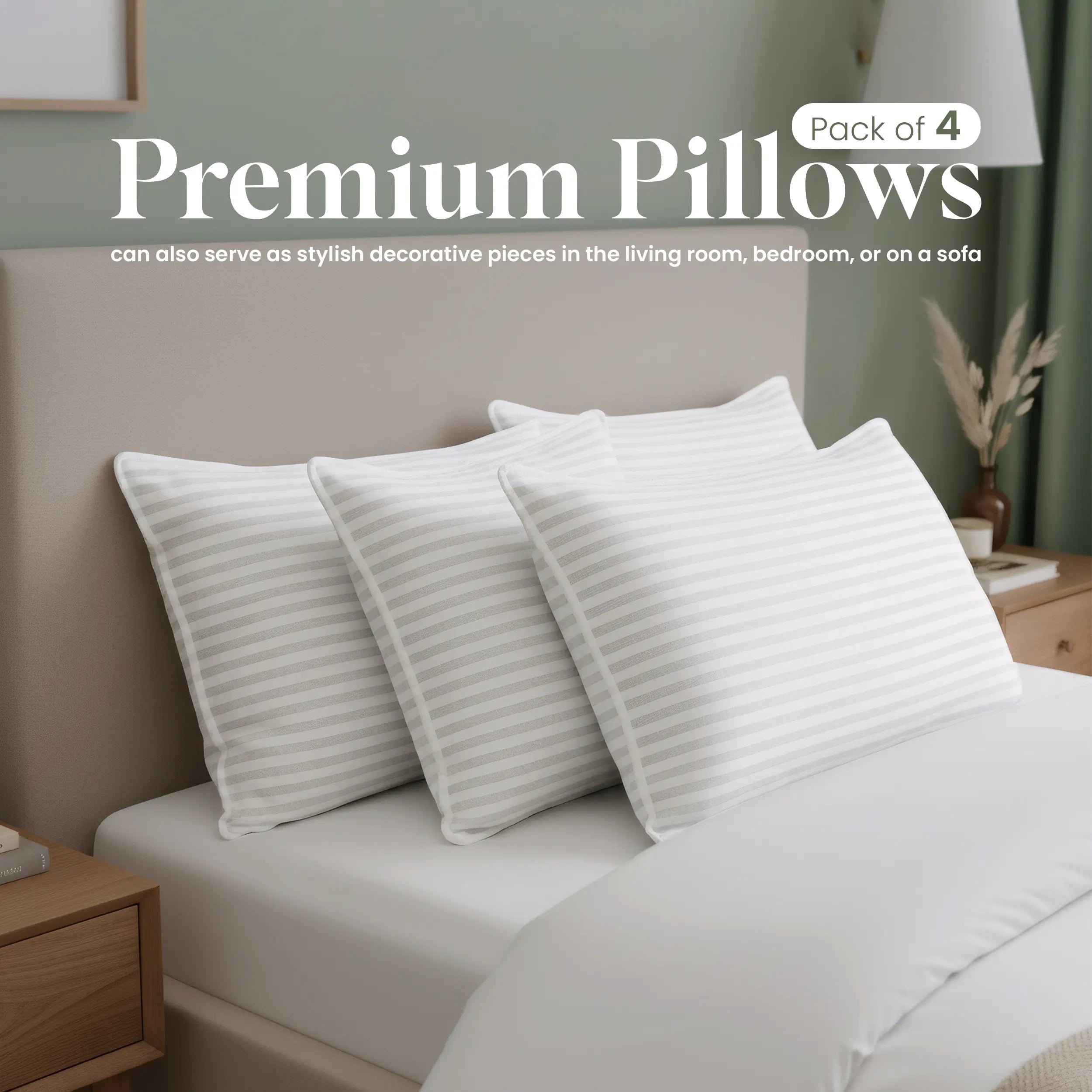 Utopia Bedding Premium Striped Pillows for Sleeping - Polycotton Soft Breathable Covers, No-Shift Construction, White, Pack of 2, Polyester Supportive Memory Foam Pillows for Back Sleepers