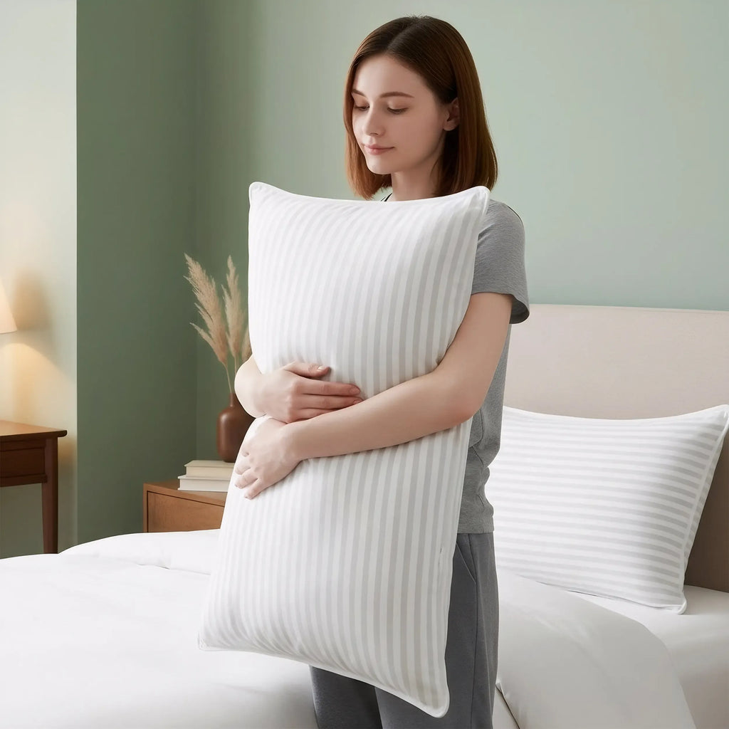 Utopia Bedding Premium Striped Pillows for Sleeping - Polycotton Soft Breathable Covers, No-Shift Construction, White, Pack of 2, Polyester Supportive Memory Foam Pillows for Back Sleepers
