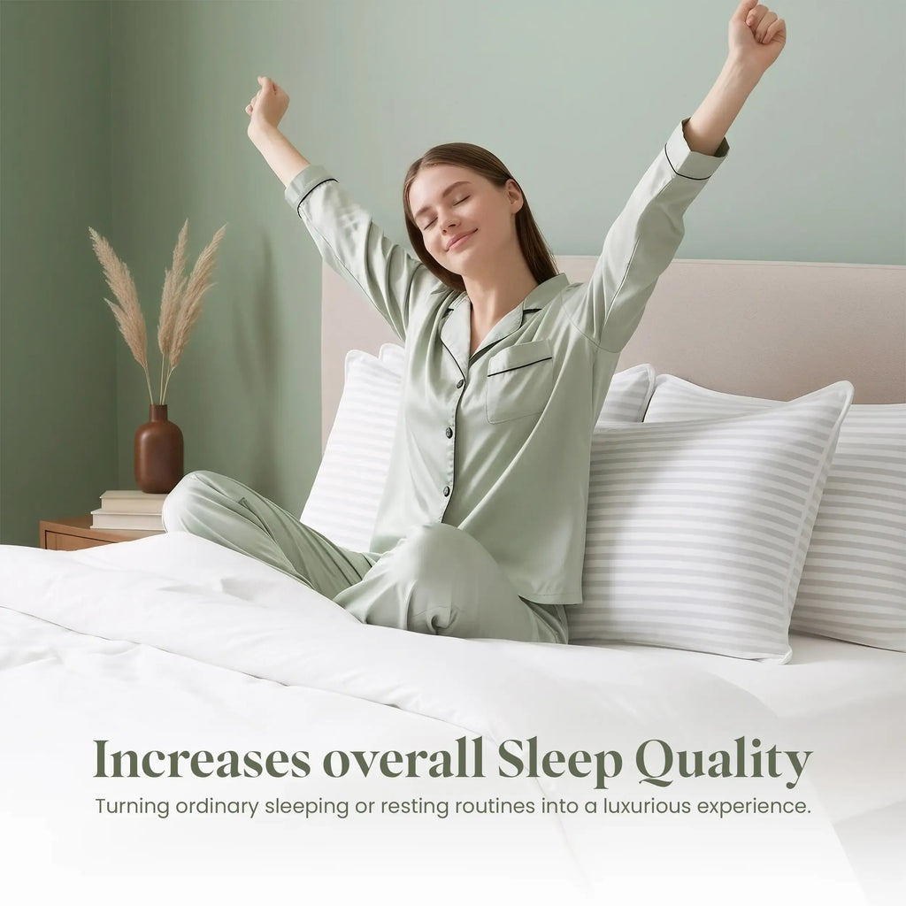 Utopia Bedding Premium Striped Pillows for Sleeping - Polycotton Soft Breathable Covers, No-Shift Construction, White, Pack of 2, Polyester Supportive Memory Foam Pillows for Back Sleepers