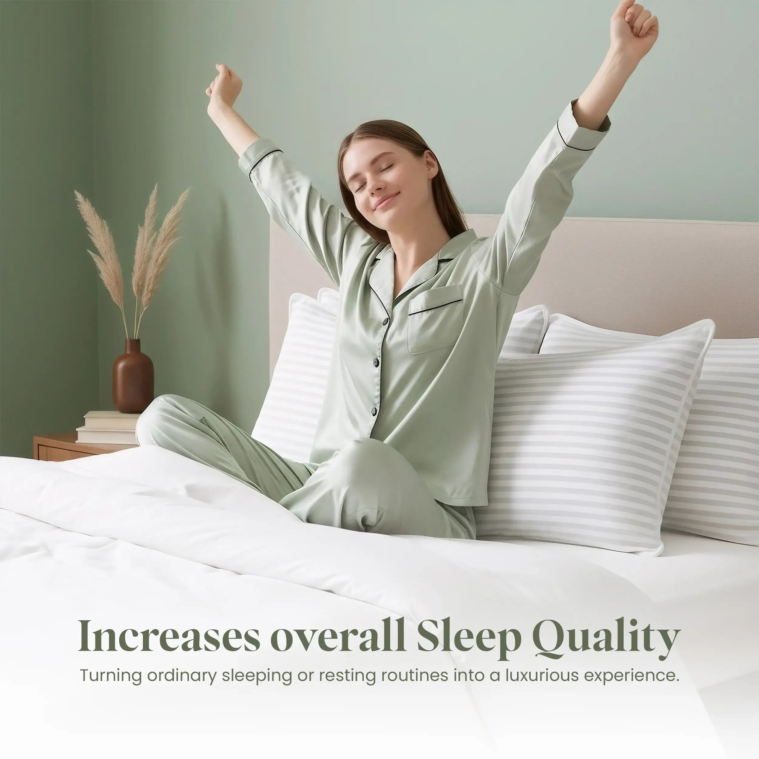 Utopia Bedding Premium Striped Pillows for Sleeping - Polycotton Soft Breathable Covers, No-Shift Construction, White, Pack of 2, Polyester Supportive Memory Foam Pillows for Back Sleepers