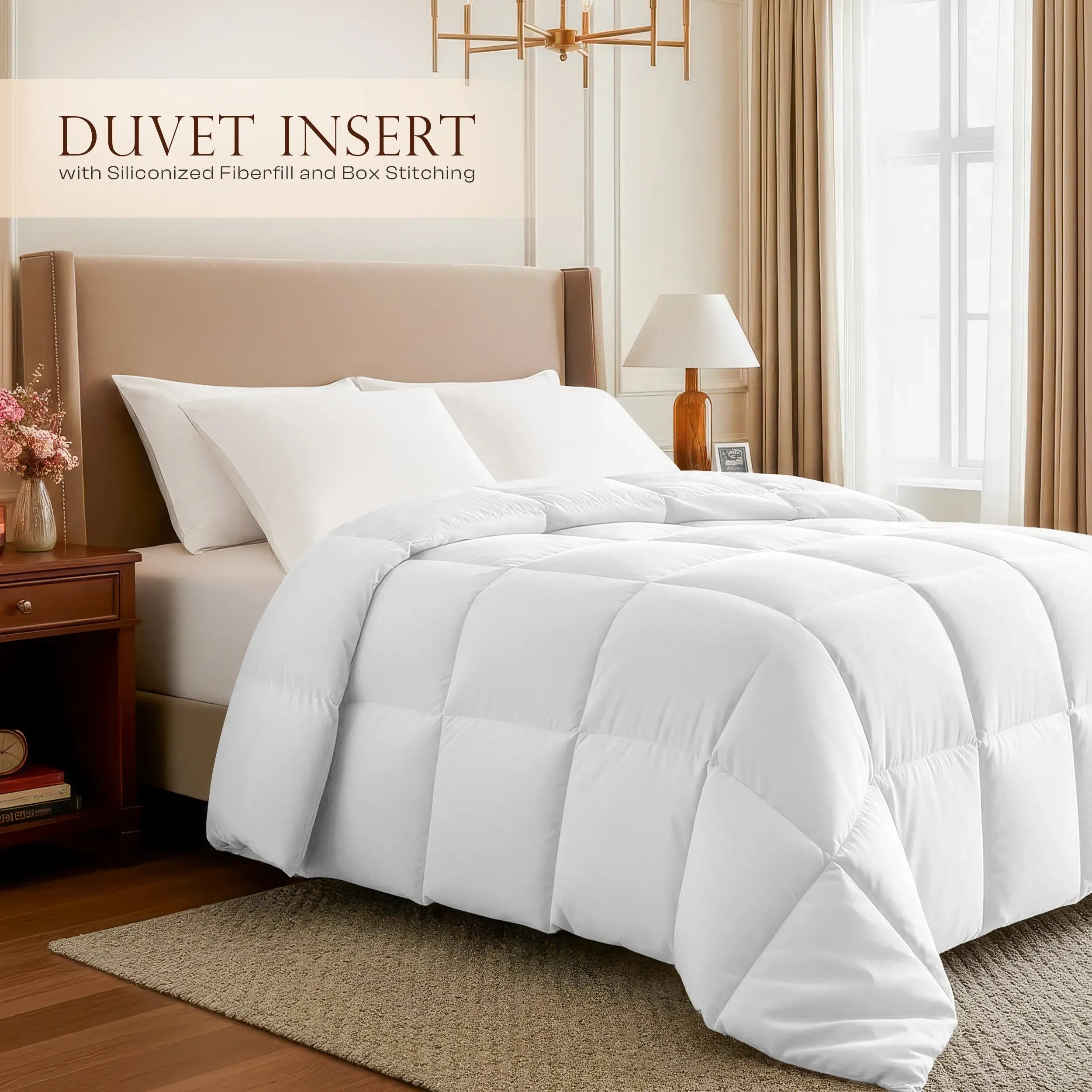 Utopia Bedding All Season Puffed Comforter Duvet Insert - King, Queen, Twin, Full Sizes, Lightweight, Soft 100% Polyester Microfiber, Breathable, Cozy, Durable, Easy Care Bed Set (Comforter Queen Size Included), 100% Polyester Duvets