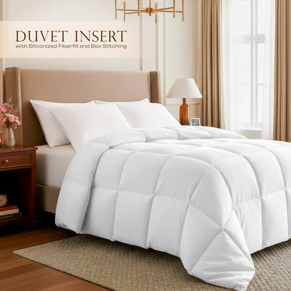 Utopia Bedding All Season Puffed Comforter Duvet Insert - King, Queen, Twin, Full Sizes, Lightweight, Soft 100% Polyester Microfiber, Breathable, Cozy, Durable, Easy Care Bed Set (Comforter Queen Size Included), 100% Polyester Duvets
