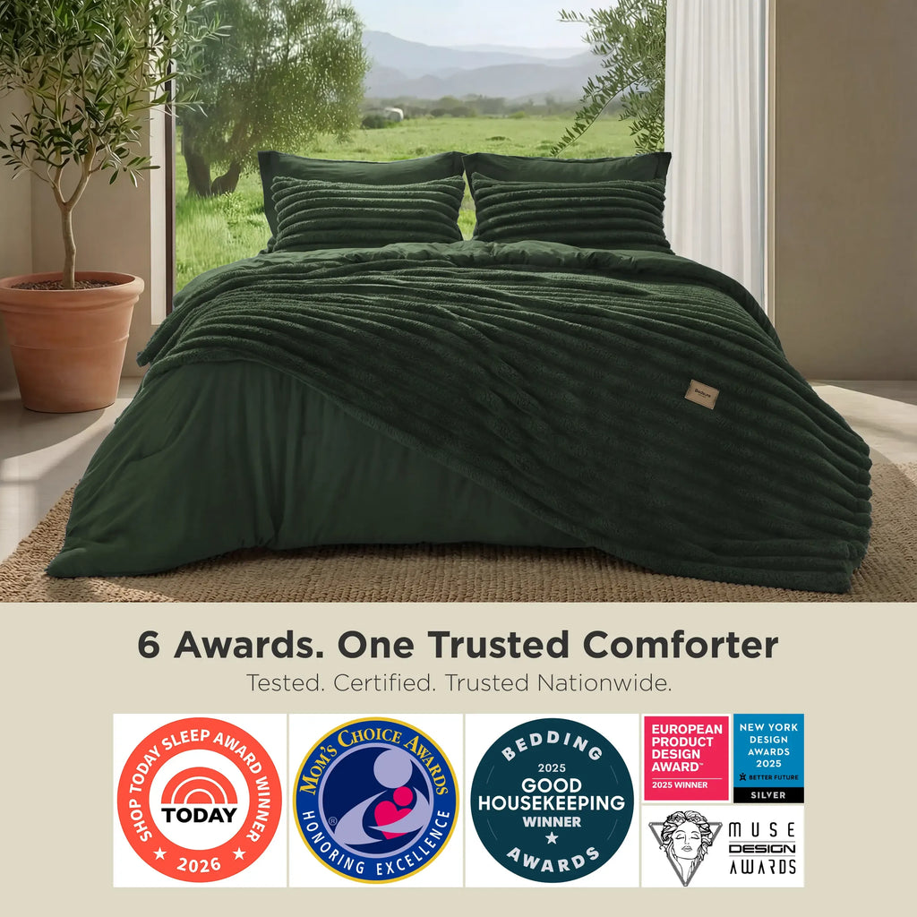 【Deals For You Days】Bedsure 6 Pieces Gentlesoft 2-In-1 Comforter Set And Detachable Fluffy Blanket,  All Season , SnapTech Design For Space Saving