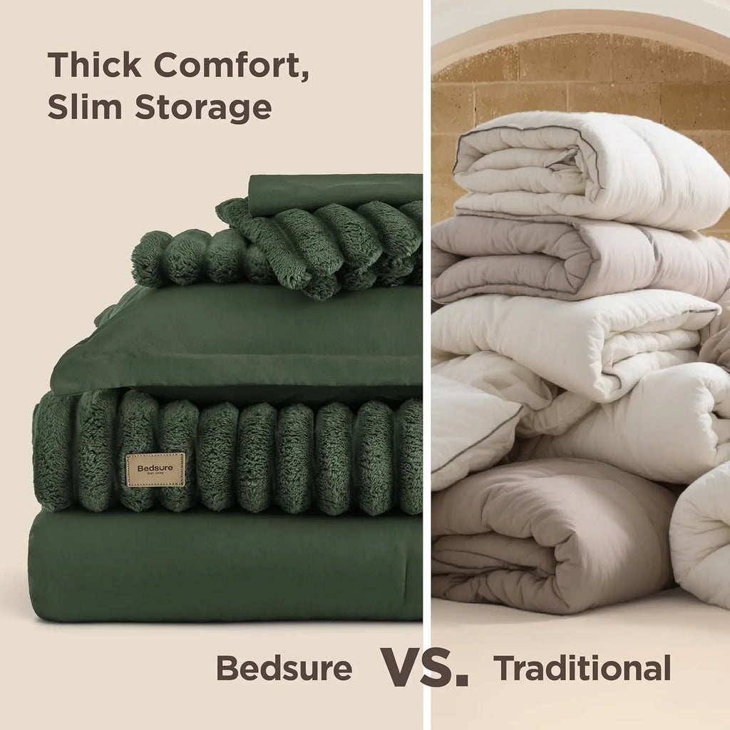 【Deals For You Days】Bedsure 6 Pieces Gentlesoft 2-In-1 Comforter Set And Detachable Fluffy Blanket,  All Season , SnapTech Design For Space Saving