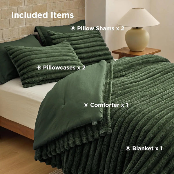 【Deals For You Days】Bedsure 6 Pieces Gentlesoft 2-In-1 Comforter Set And Detachable Fluffy Blanket,  All Season , SnapTech Design For Space Saving