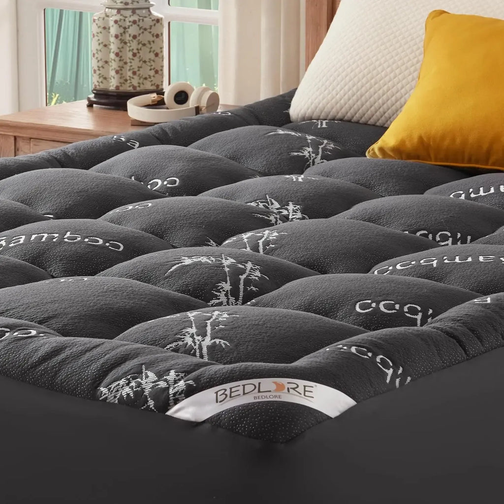 【SummerWins】BEDLORE Bamboo Mattress Topper, Thicken Pillow Top Pad for Comfy Mattresses, Cooling Mattress Cover with 6-18" Deep Pocket, Pressure Relief Bedding Protector for Home & Hotel