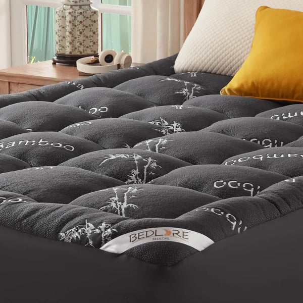 【SummerWins】BEDLORE Bamboo Mattress Topper, Thicken Pillow Top Pad for Comfy Mattresses, Cooling Mattress Cover with 6-18" Deep Pocket, Pressure Relief Bedding Protector for Home & Hotel