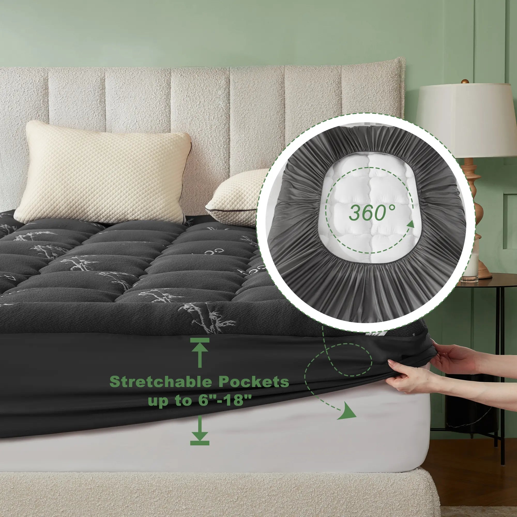 【SummerWins】BEDLORE Bamboo Mattress Topper, Thicken Pillow Top Pad for Comfy Mattresses, Cooling Mattress Cover with 6-18" Deep Pocket, Pressure Relief Bedding Protector for Home & Hotel