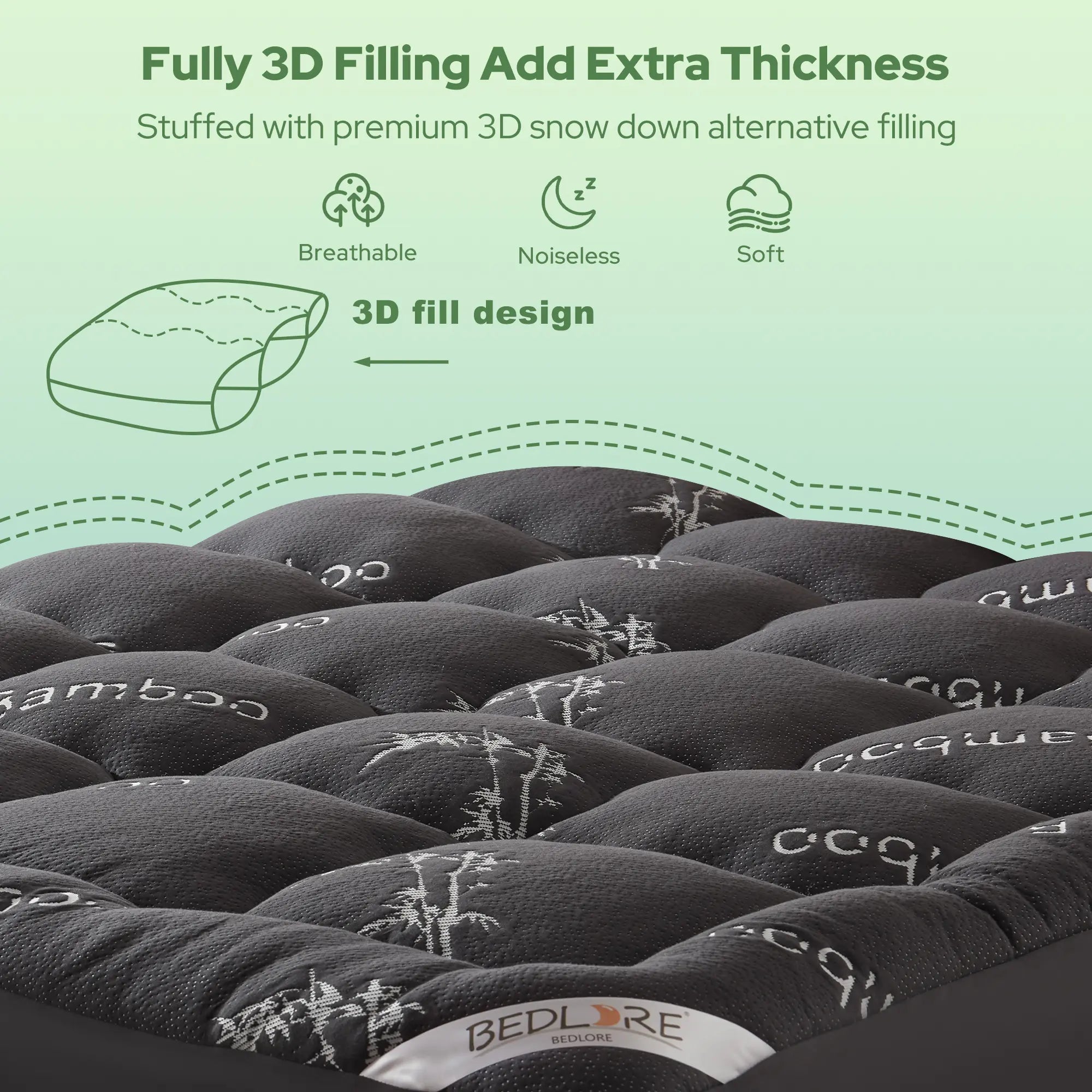 【SummerWins】BEDLORE Bamboo Mattress Topper, Thicken Pillow Top Pad for Comfy Mattresses, Cooling Mattress Cover with 6-18" Deep Pocket, Pressure Relief Bedding Protector for Home & Hotel