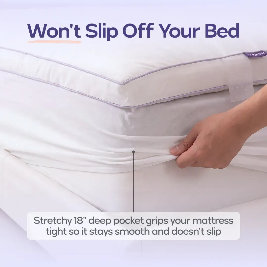 Mellow Sleep | The Cloud Layer – Extra Thick Soft Down Alternative Fill Mattress Topper, Water Resistant Plush Bed Cushion for Pressure Relief & Back Support, Luxury Hotel Style Cooling Mattress Pad for Better Sleep