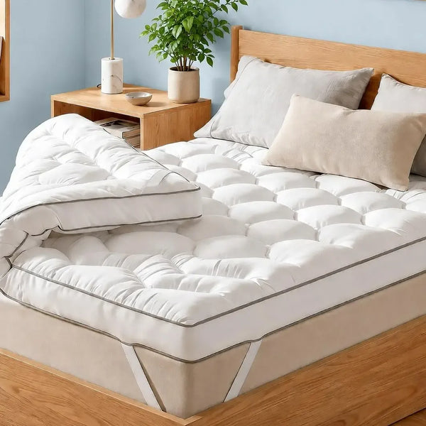 【DealsforYouDay】Raybee 3&4 Inch Ultra-Thick Soft Mattress Topper-2200GSM!  Cooling Fabric & Memory Foam & Microfiber Hybird Mattress Pad for Back Pain Relief , Soft Fluffy Supportive Pressure Relief Mattress Pad for Bedroom,Dormitory, Guestroom