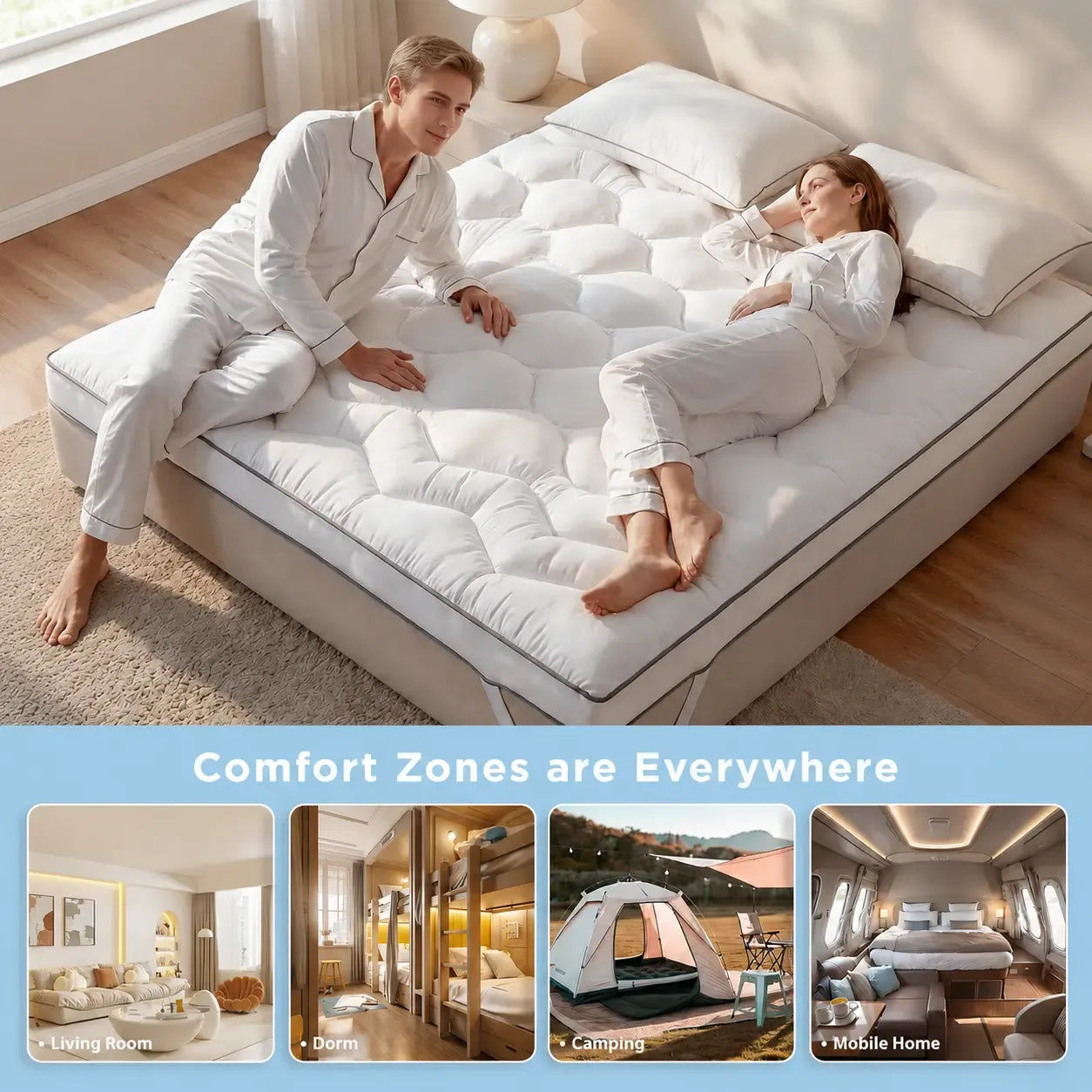 【DealsforYouDay】Raybee 3&4 Inch Ultra-Thick Soft Mattress Topper-2200GSM!  Cooling Fabric & Memory Foam & Microfiber Hybird Mattress Pad for Back Pain Relief , Soft Fluffy Supportive Pressure Relief Mattress Pad for Bedroom,Dormitory, Guestroom