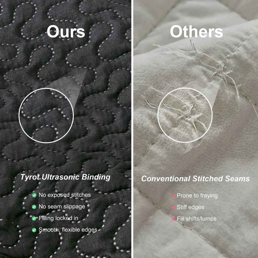 Tyrot 3-Piece Boho Floral Quilt Set - Queen Size Bedding, Farmhouse Botanical Reversible Lightweight Microfiber Bedspread Coverlet with 2 Shams, Mid Century Leaves, Anti-Fading Black Bohemian Bedding for All Seasons, Bedding Sets
