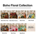 Tyrot 3-Piece Boho Floral Quilt Set - Queen Size Bedding, Farmhouse Botanical Reversible Lightweight Microfiber Bedspread Coverlet with 2 Shams, Mid Century Leaves, Anti-Fading Black Bohemian Bedding for All Seasons, Bedding Sets