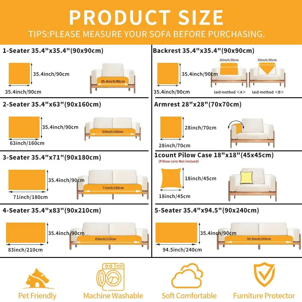 Solid Color Sofa Cover: Non-slip Washable Sofa Slipcover, Soft Couch Protector, Soft Sofa Towel & Comfortable Throw Pillowcase, Sofa Protector for Home Living Room #GLOBAL PICKS