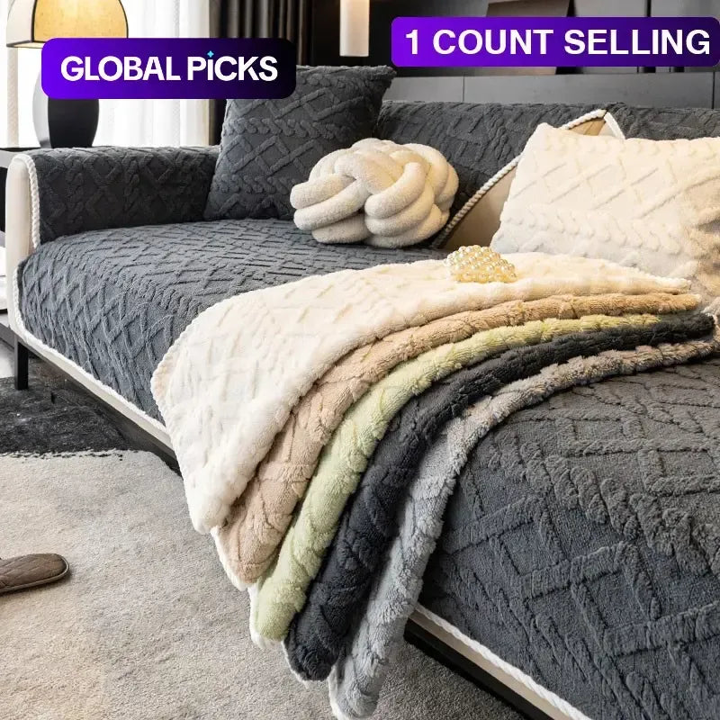 sofa cover Solid Color Cotton Velvet Sofa Cushion, 1 Count Simple and Modern Sofa Cover, Non Slip Couch Cover, Anti Slip Sofa Cover Cushion for Home Living Room Bedroom Sofa Slipcover #GLOBAL PICKS