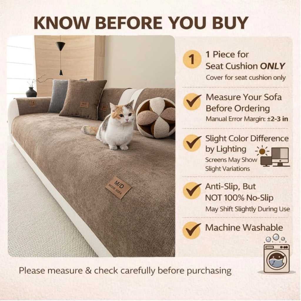 Solid Color Thick Couch Cover for Dogs and Cats, Non‑Slip Sofa Seat Protector Pad, Soft Pet‑Friendly Furniture Cover, Multiple Colors for 1/2/3/4 Seater Sofa, Sofa Slipcover, Removable Washable Covers
