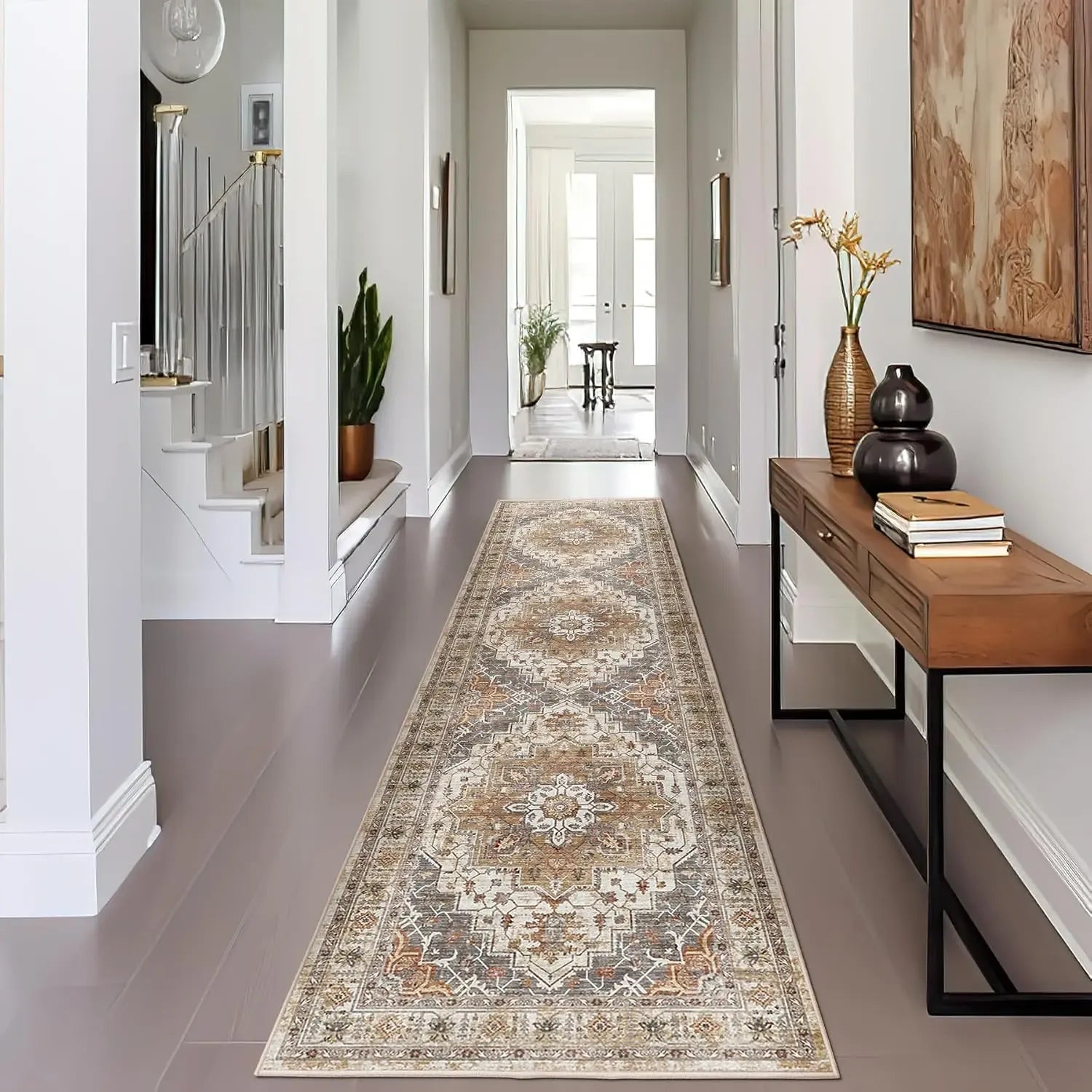 Art&Tuft Low-Pile Soft Machine Washable Runner Rug - Non-Slip, Vintage Artistic Motif, Home Accessory, Room Decorations, Homegoods, Rugs for Living Room, Hallway Use