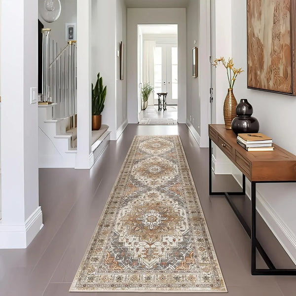 Art&Tuft Low-Pile Soft Machine Washable Runner Rug - Non-Slip, Vintage Artistic Motif, Home Accessory, Room Decorations, Homegoods, Rugs for Living Room, Hallway Use