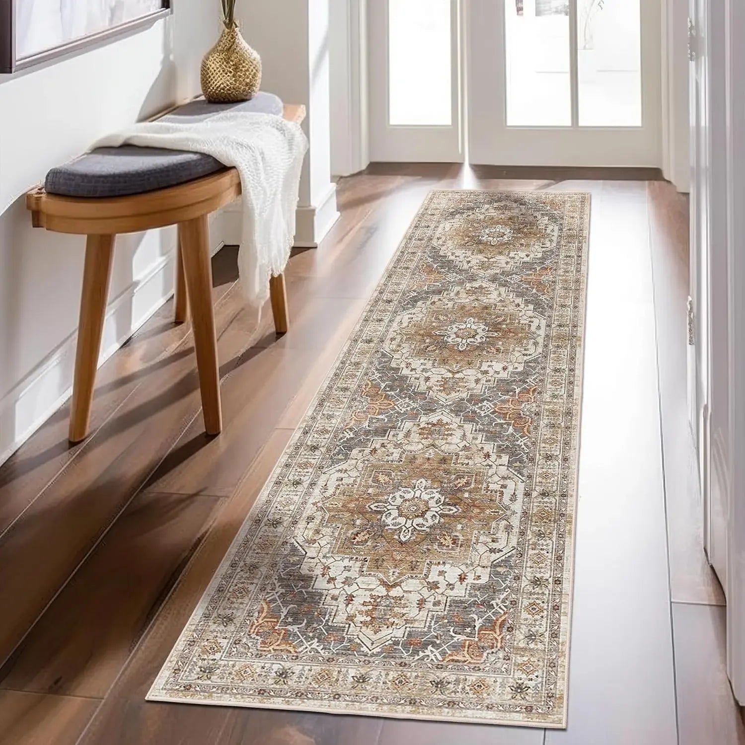 Art&Tuft Low-Pile Soft Machine Washable Runner Rug - Non-Slip, Vintage Artistic Motif, Home Accessory, Room Decorations, Homegoods, Rugs for Living Room, Hallway Use