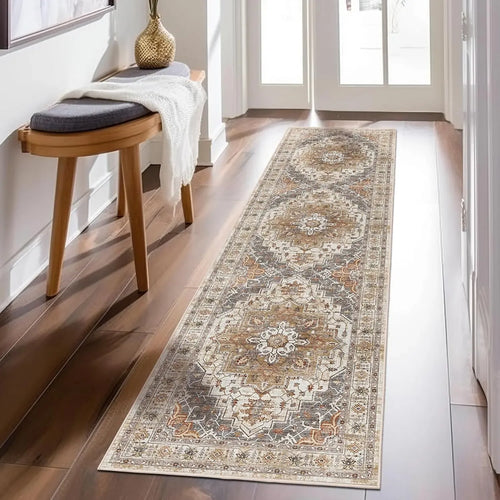 Art&Tuft Low-Pile Soft Machine Washable Runner Rug - Non-Slip, Vintage Artistic Motif, Home Accessory, Room Decorations, Homegoods, Rugs for Living Room, Hallway Use
