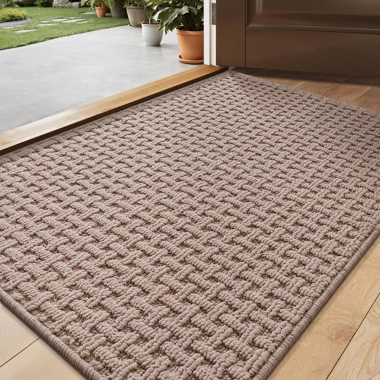 Lumi Washable Door Mat Indoor Entrance 17x30 Absorbent Interior Non-Slip Rubber Backing Thin Entryway Doormat Home Decor Rugs Fluffy Rugs Neutral Beige