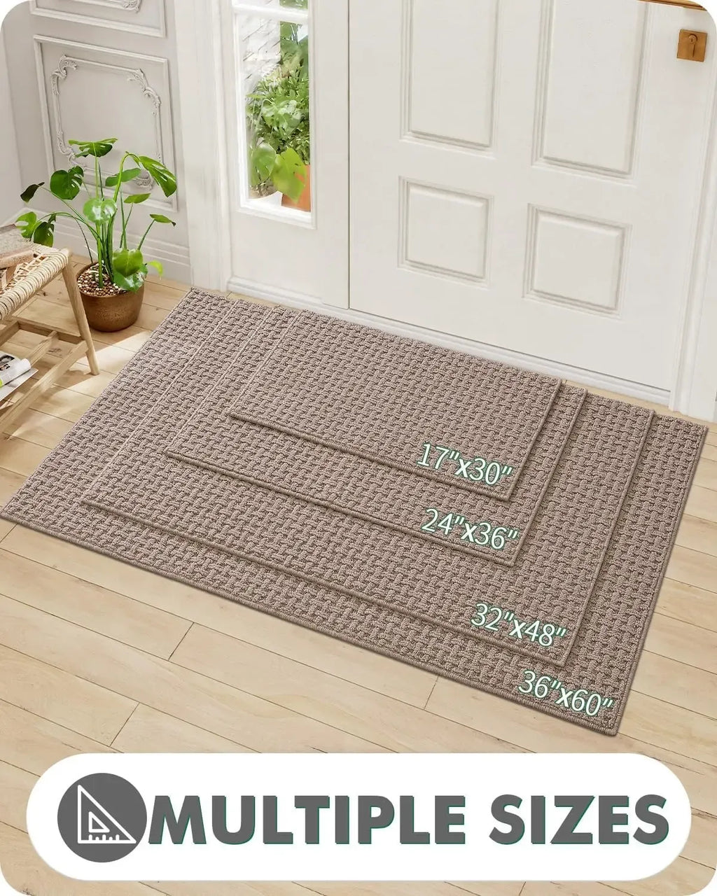 Lumi Washable Door Mat Indoor Entrance 17x30 Absorbent Interior Non-Slip Rubber Backing Thin Entryway Doormat Home Decor Rugs Fluffy Rugs Neutral Beige
