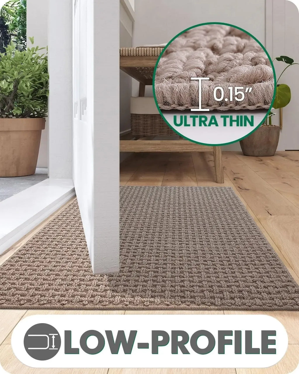 Lumi Washable Door Mat Indoor Entrance 17x30 Absorbent Interior Non-Slip Rubber Backing Thin Entryway Doormat Home Decor Rugs Fluffy Rugs Neutral Beige
