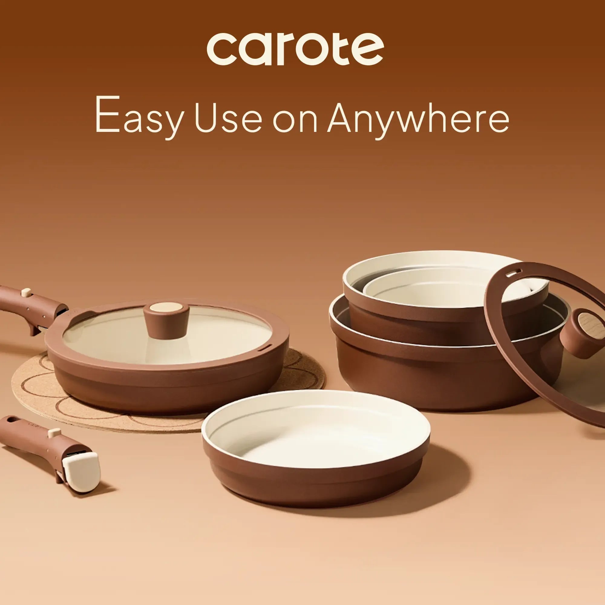 [Official]CAROTE Cookware Set 22/31Pcs Ceramic Nonstick Cookware Set with Detachable Handle, Biscuit Trivets, Non-Toxic Dishwasher Safe, Induction Safe