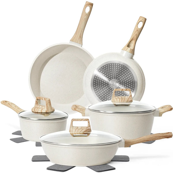 SODAY Pots and Pans Set Non Stick, 12Pcs Kitchen Cookware Sets Non-toxic Healthy Nonstick Kitchen Cooking Set with Frying Pans, Saucepans,Glass lid,Kitchenware,stock up on specials, Aluminium Durable Bakelite Handle , DealsForYouDays，Father's Day Gift Lid