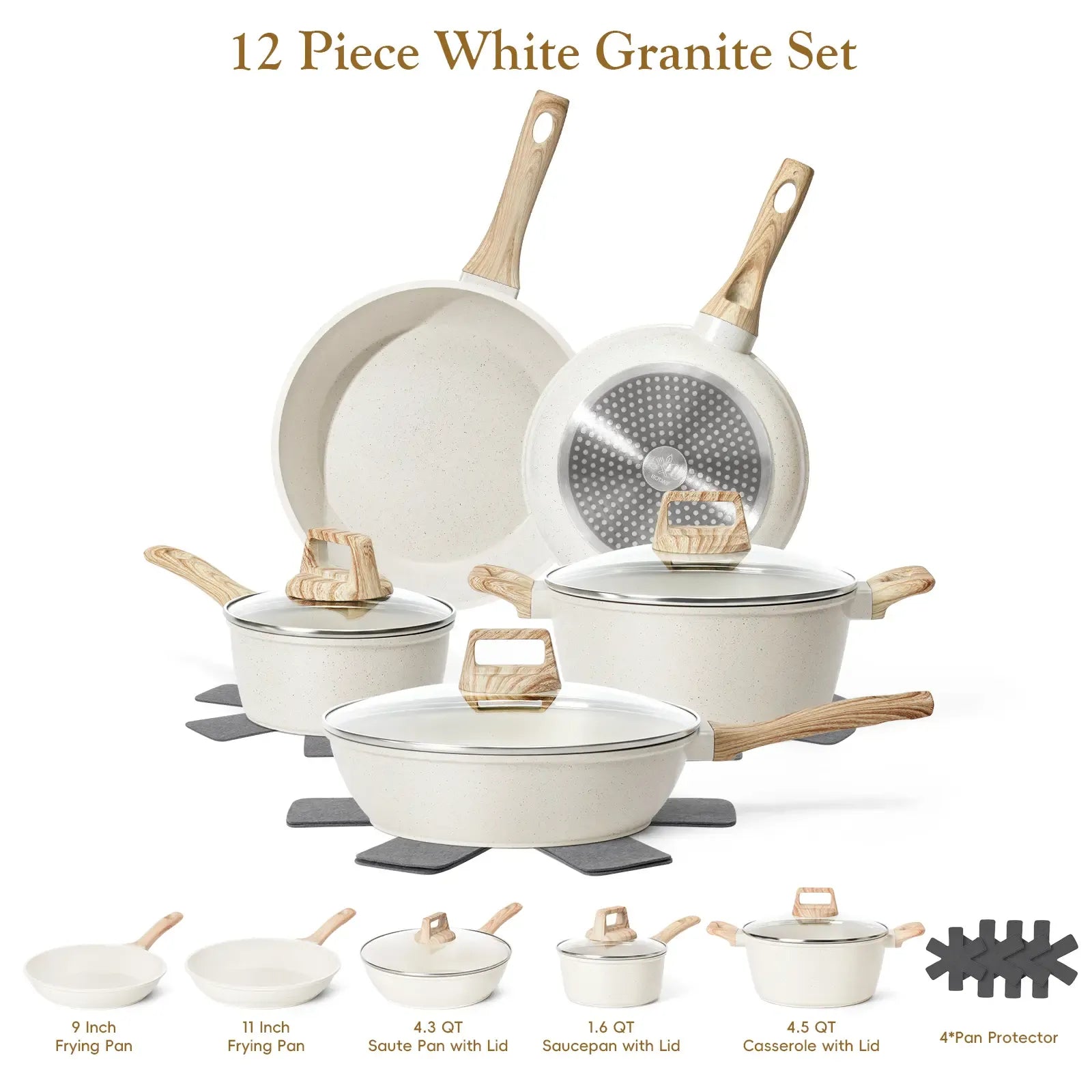 SODAY Pots and Pans Set Non Stick, 12Pcs Kitchen Cookware Sets Non-toxic Healthy Nonstick Kitchen Cooking Set with Frying Pans, Saucepans,Glass lid,Kitchenware,stock up on specials, Aluminium Durable Bakelite Handle , DealsForYouDays，Father's Day Gift Lid