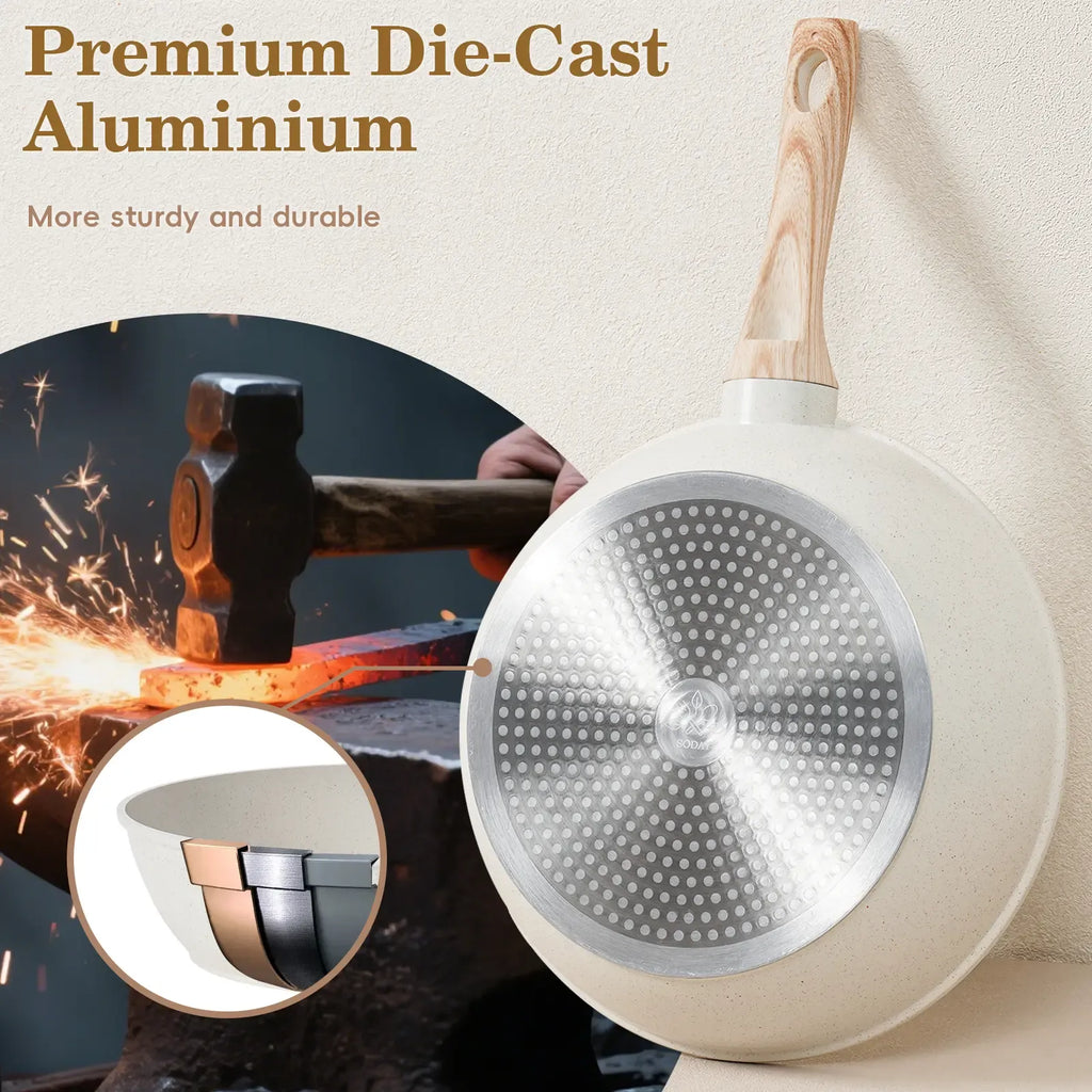 SODAY Pots and Pans Set Non Stick, 12Pcs Kitchen Cookware Sets Non-toxic Healthy Nonstick Kitchen Cooking Set with Frying Pans, Saucepans,Glass lid,Kitchenware,stock up on specials, Aluminium Durable Bakelite Handle , DealsForYouDays，Father's Day Gift Lid