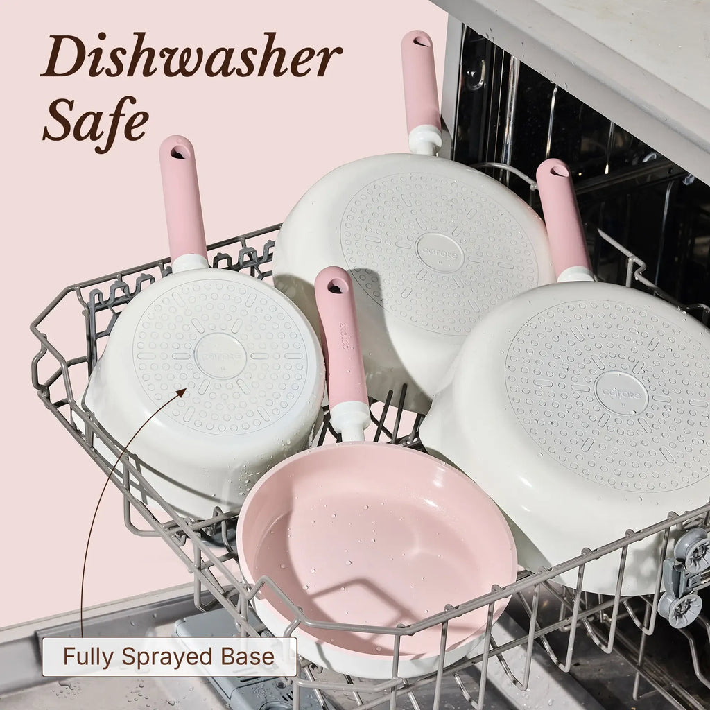 [Official] CAROTE 17pcs Macaron Pink/Green/Yellow/Blue Ceramic Cookware Set, Non Toxic Pure White/Pink Pots and Pans Set Nonstick, All Stovetops Compatible