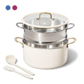 [Official] CAROTE 5pcs Stock Pot Set with 8QT Full Clad Tri Ply Stainless Steel Stock Pot and Lid, 5pcs Set includes Steamer, Ladle, Spatula