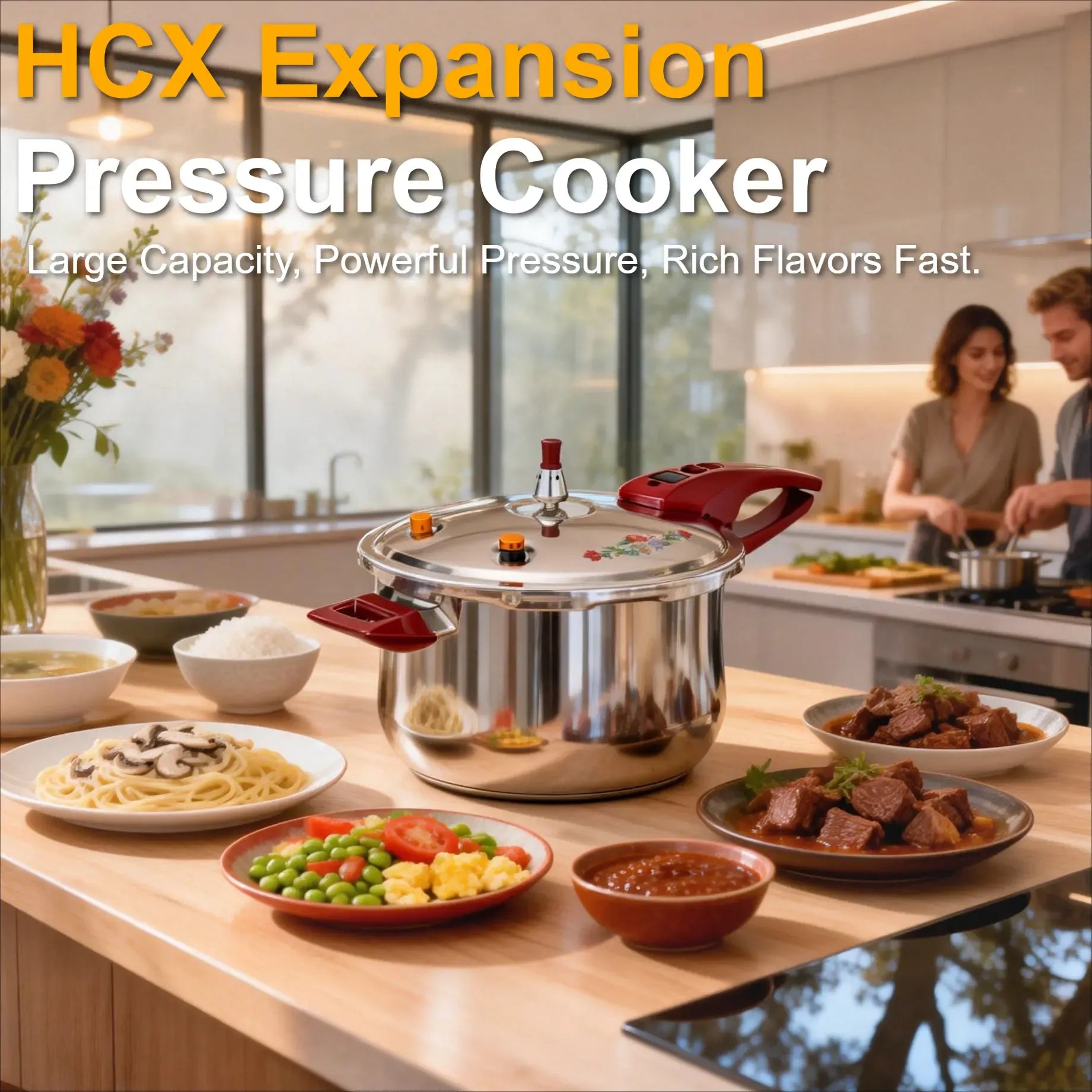 HCX Stainless Steel Button-Lock Pressure Cooker 20cm5L/22cm6L Safe Stylish for Home Cooking with Dual Valves & Anti-Clog Filter
