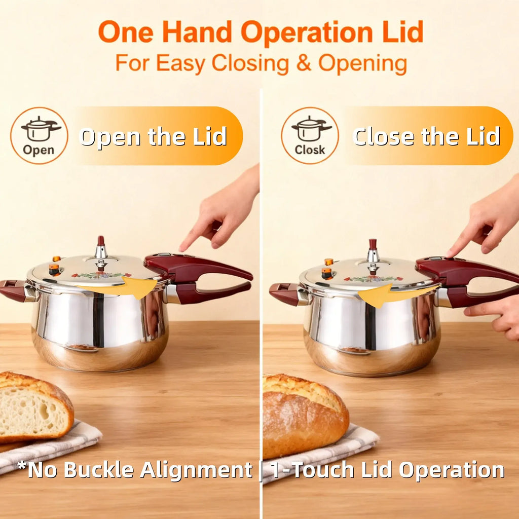 HCX Stainless Steel Button-Lock Pressure Cooker 20cm5L/22cm6L Safe Stylish for Home Cooking with Dual Valves & Anti-Clog Filter