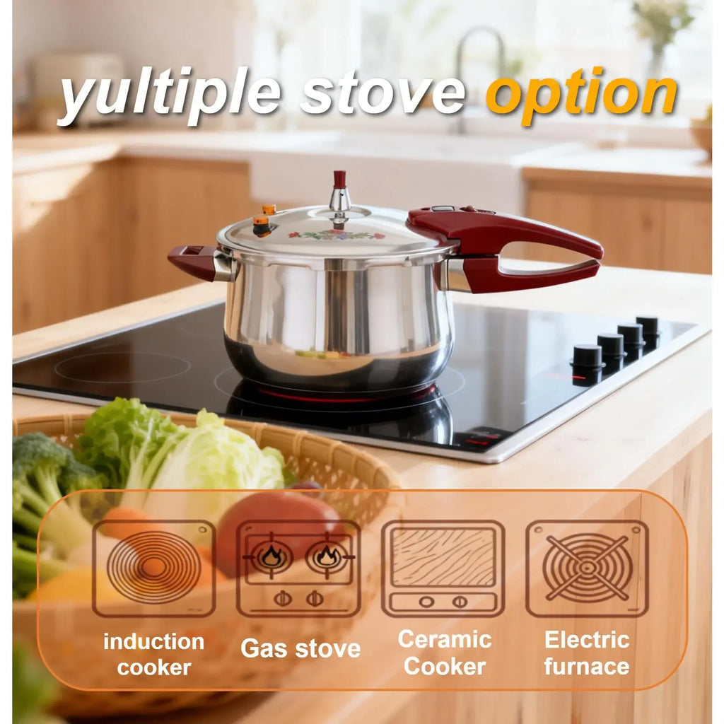 HCX Stainless Steel Button-Lock Pressure Cooker 20cm5L/22cm6L Safe Stylish for Home Cooking with Dual Valves & Anti-Clog Filter