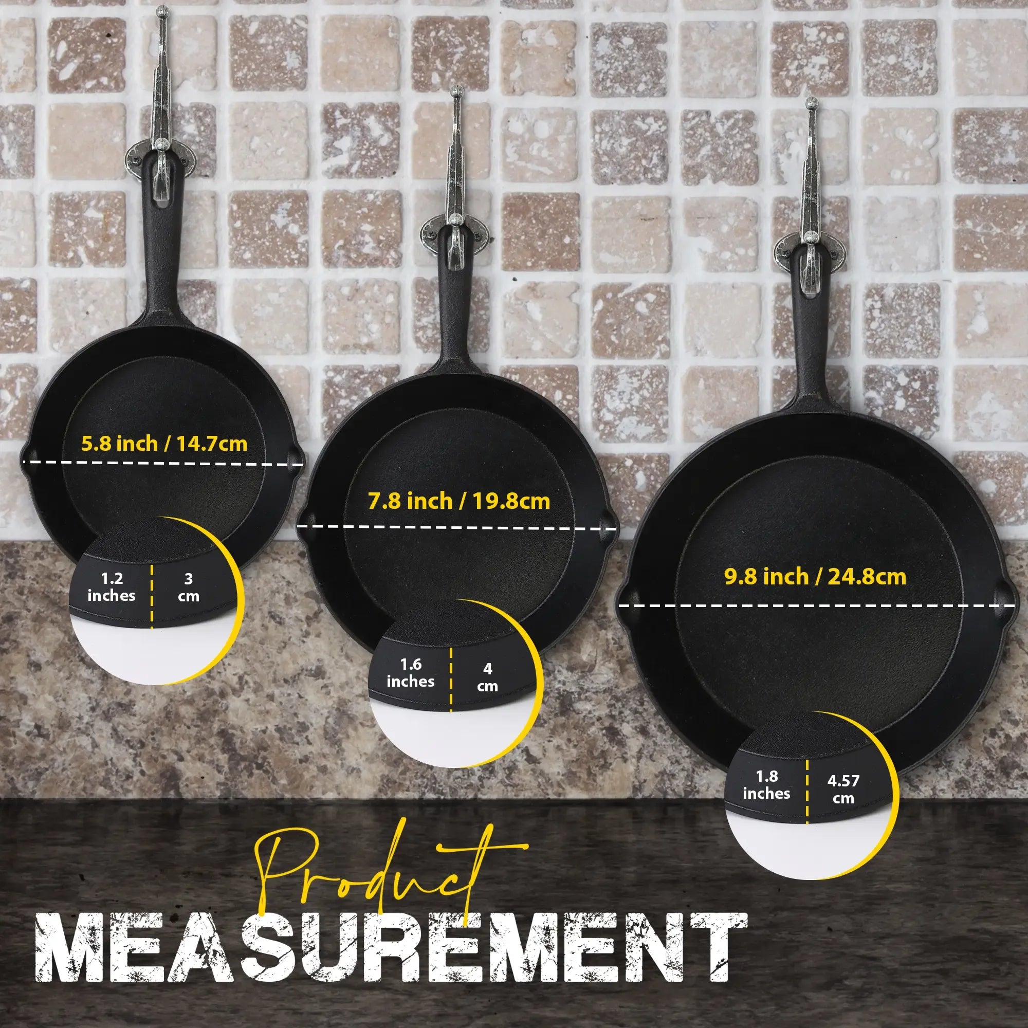 Utopia Kitchen 3-Piece Black Cast Iron Skillet Set - Pre-Seasoned Heavy Duty Pans (6",8",10") - Oven-Safe Kitchen Supplies Bundle Cookware Sets - Stove, Grill Safe Cast Iron Pots