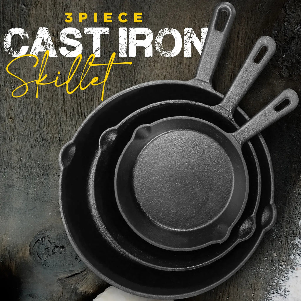 Utopia Kitchen 3-Piece Black Cast Iron Skillet Set - Pre-Seasoned Heavy Duty Pans (6",8",10") - Oven-Safe Kitchen Supplies Bundle Cookware Sets - Stove, Grill Safe Cast Iron Pots