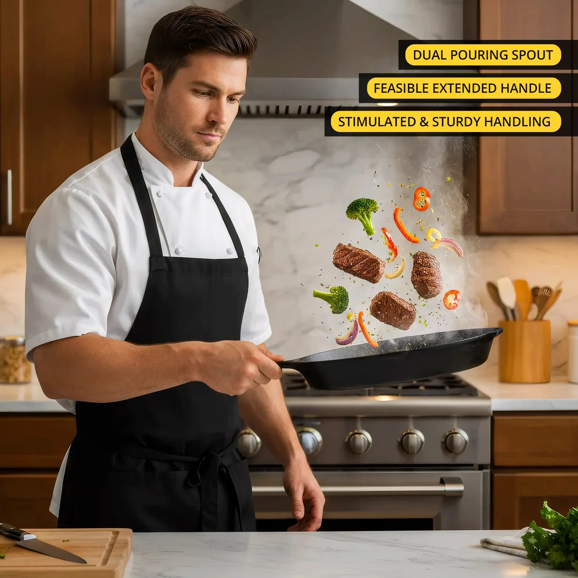 Pre-Seasoned 12-in Cast Iron Frying Pan - Heavy Duty Cookware, Multipurpose Indoor Kitchen Supplies Skillet