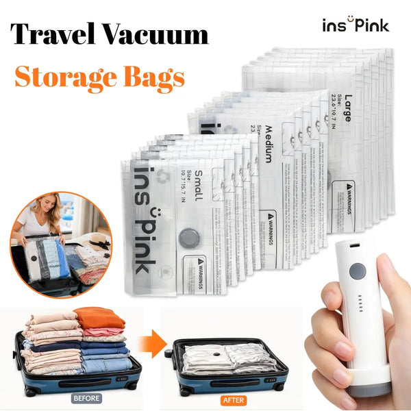 [Inspink] Vacuum Bags for Travel with USB Rechargeable Electric Pump, Durable Lightweight Storage Organizer, Space Saving Compression Bags , Portable Clothes Storage Organizer, Travel Packing Pouch for Garment & Outdoor Camping,DealsForYouDays, SummerWins