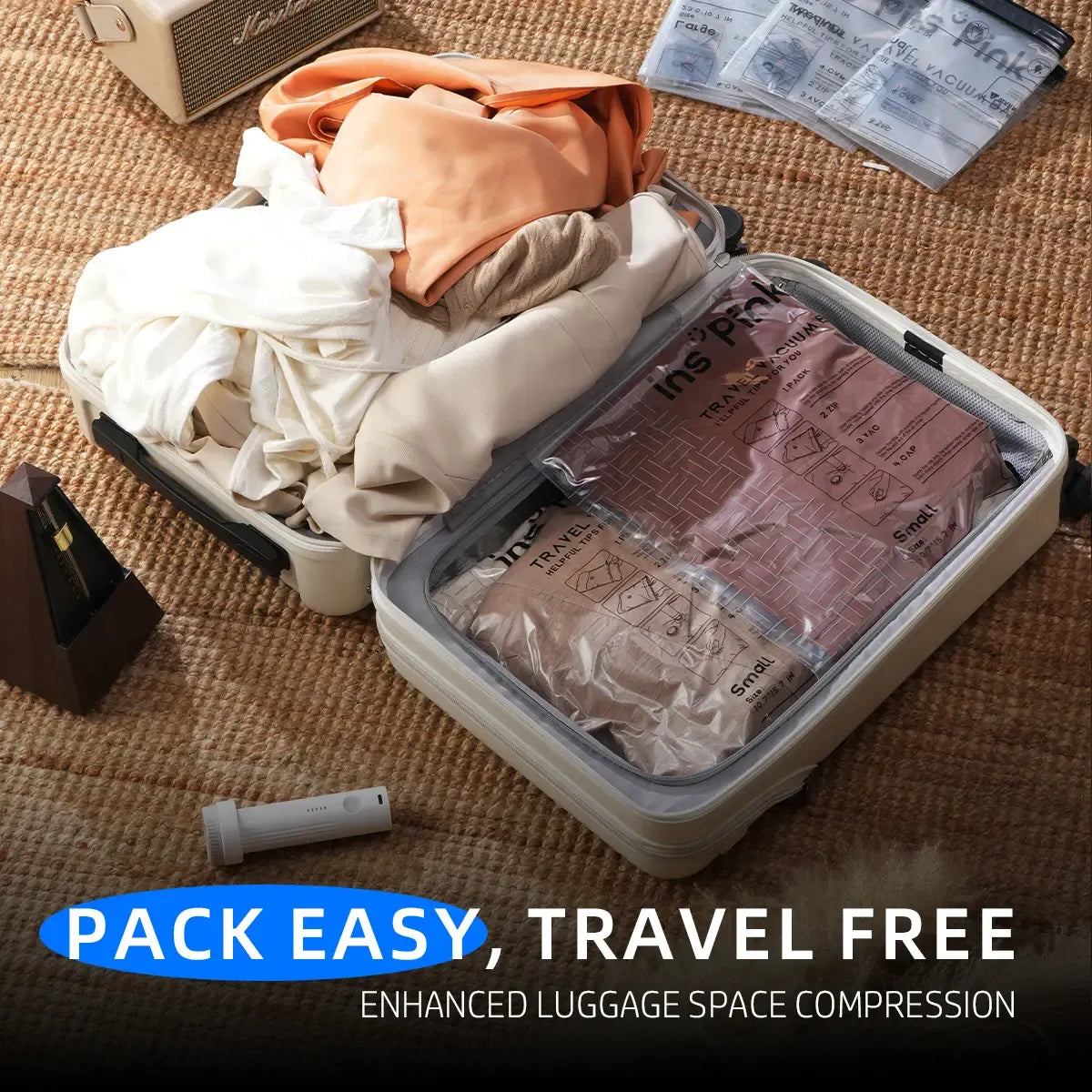 [Inspink] Vacuum Bags for Travel with USB Rechargeable Electric Pump, Durable Lightweight Storage Organizer, Space Saving Compression Bags , Portable Clothes Storage Organizer, Travel Packing Pouch for Garment & Outdoor Camping,DealsForYouDays, SummerWins